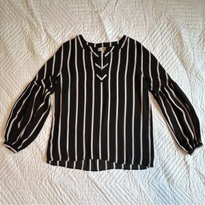 LOFT Black and White Striped Blouse
